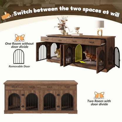 70.8" Large Dog Crate Furniture & TV Stand for 2 Dogs – Double Kennel with 4, view 6