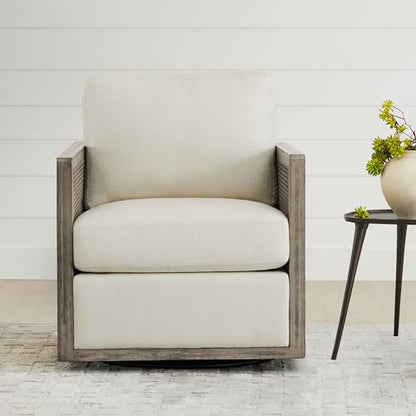 CHITA Rattan Swivel Accent Chair with Wood Frame, Fully Assembled, Cream | Fabric Seat, Rubber Wood and Frame, 29.5"Dx27.6"Wx32.3"H, 350 Lbs Capacity