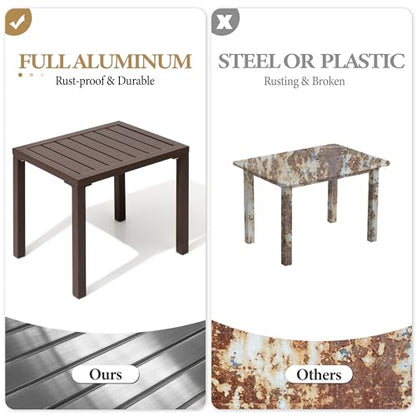 Outdoor Side Table,Aluminum Rectangular Side/End Table, Small Patio Coffee Bistro Table for Outdoor Indoor (Brown)