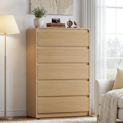 Oak Fluted Drawer Dresser with Curved Profile and Anti-Tip Kit, view 2