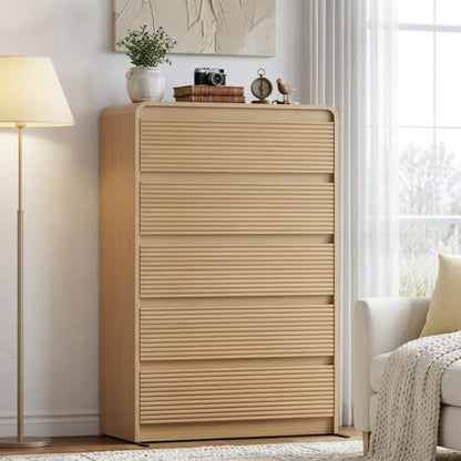 Oak Fluted Drawer Dresser with Curved Profile and Anti-Tip Kit, view 2