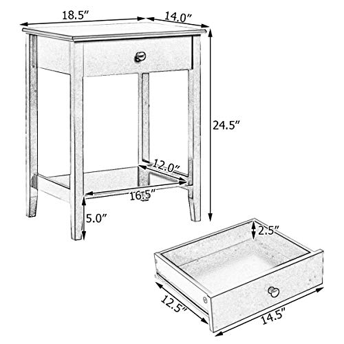 Nightstand Wooden 2-Tier Couch Sofa Side Table with Drawer, Storage Shelf, Solid Wood Legs,Mufti-Functional Home Furniture for Living Room Bedroom Study Room End Table (2, White)