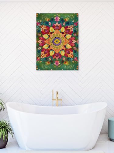 NuYeBiofx Boho Colorful Flower Canvas Wall Art Prints,48"x32" Framed Picture Artwork Farmhouse Blossom Floral on Green Printed Canvas Oil Painting for Living Room Bedroom Office,Ready to Hang