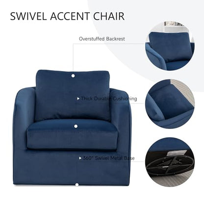 Swivel Accent Chairs Set of 2, Oversized Swivel Barrel Chair with High Density Foam, Velvet Fabric Reading Chairs, Upholstered Armchair for Living Room, Bedroom, No Assembly, Blue