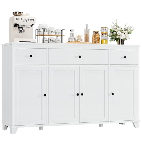 55" Kitchen Buffet Cabinet with Storage, Sideboard with Drawer, White, view 2