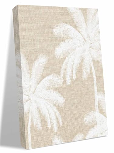 NuYeBiofx Farm Palm Trees Silhouette Beige Linen Canvas Wall Art Prints,48"x32" Framed Picture Artwork Tropical Summer Plant Printed Canvas Oil Painting for Living Room Bedroom Office,Ready to Hang