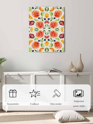 NuYeBiofx Fruit Lemon Strawberry Blueberry Canvas Wall Art Prints,48"x32" Framed Picture Artwork Summer Berries Printed Canvas Oil Painting for Living Room Bedroom Office,Ready to Hang
