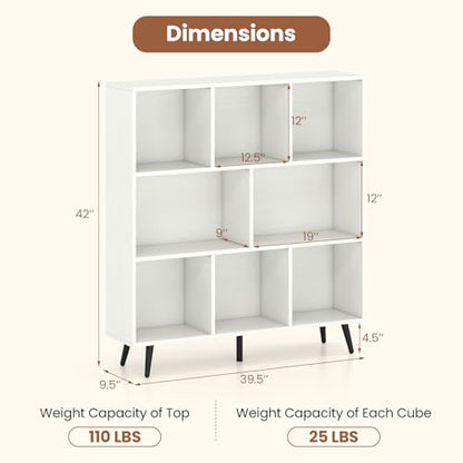 8-Cube Bookcase, 3-Tier Modern Bookshelf with 5 Metal Legs, 39.5" Freestanding Open Storage Organizer with 2 Anti-tip Devices, Mid-Century Display Rack for Living Room (39.5" x 9.5" x 42")