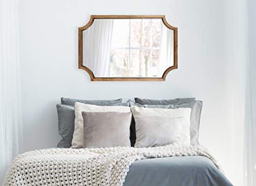 Hogan Farmhouse Wood Framed Wall Mirror, 24 x 36, Rustic Brown, Modern Wall Accent with Scalloped Corners