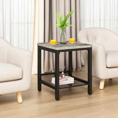 Coffee Table Set of 3, Industrial Coffee Table with 2 Square End Side Tables, Modern Living Room Table Set, with Metal Frame, for Apartment Home Office, Grey
