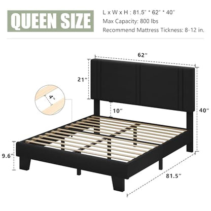 Queen Platform Bed Frame, Fabric Upholstered Queen Bed Frame, view 4