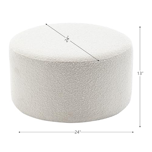 Modern Round Boucle Upholstered Ottoman with Soft Padded Seat, Multi-Functional Sofa Footrest, Side Table, Extra Seating for Living Room, Bedroom, Entryway (24" D x 24" W x 13" H)