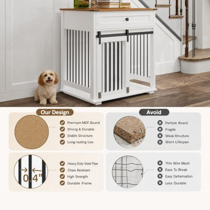 Dog Crate Furniture with Sliding Barn Door & Storage Drawer, End Table, view 4