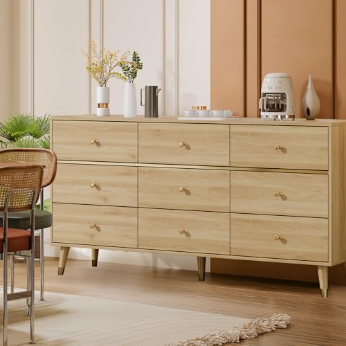 9 Drawer Dresser, 63" Wide Mid Century Modern Chest of Drawers, view 7