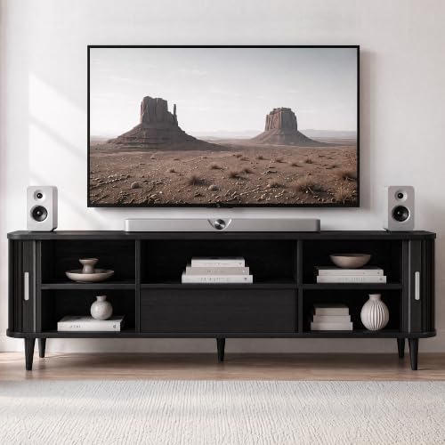 Mid-Century Modern Fluted TV Stand for 65/70/75/80 TVs, Black, view 5