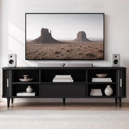 Mid-Century Modern Fluted TV Stand for 65/70/75/80 TVs, Black, view 5