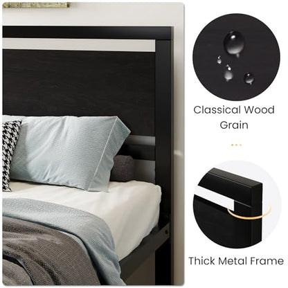 Heavy Duty King Size Bed Frame with Modern Headboard, Black, view 4