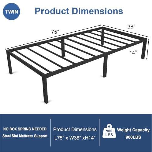 Twin Size Metal Bed Frame, 14 Inch Platform Bed Frame, view 3