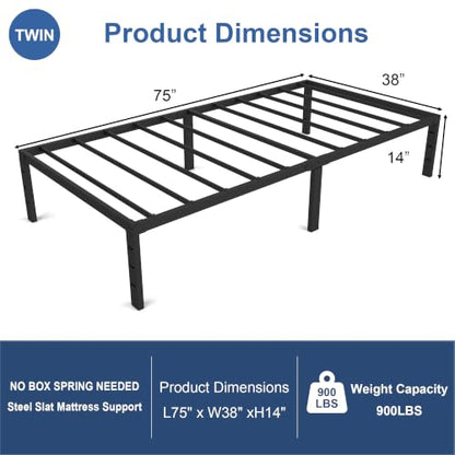 Twin Size Metal Bed Frame, 14 Inch Platform Bed Frame, view 3