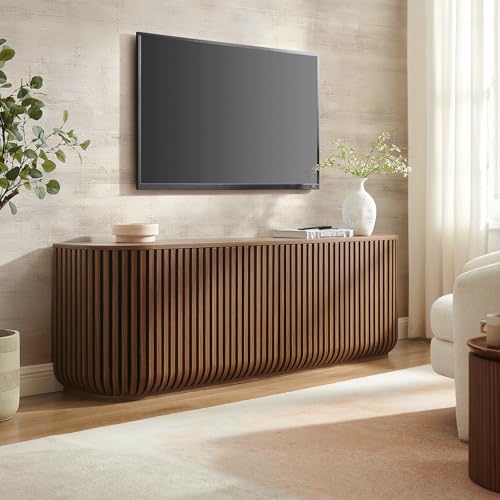 Fortitude 75" Fluted Curved Sideboard Buffet with 4 Doors in Walnut – Modern, view 3