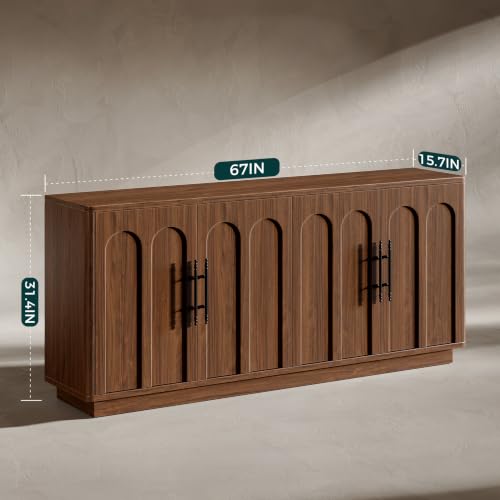 67" Arched Walnut Sideboard Buffet Cabinet with Storage, view 3