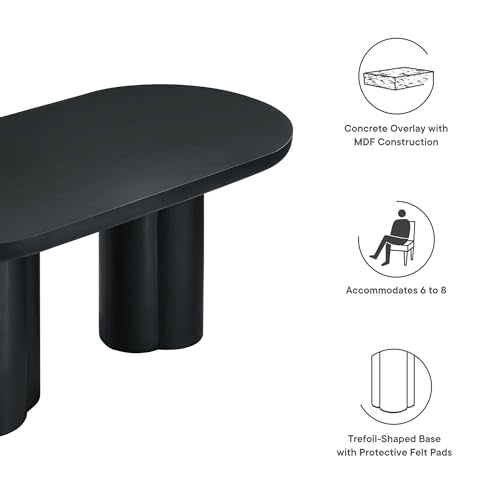 Caspian 72Inch Oval Dining Table Industrial Concrete Black Finish Modern Kitchen Room Entertaining Home Furniture Quality Stylish Elegant Durable Refined Versatile