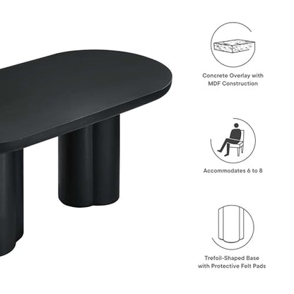 Caspian 72Inch Oval Dining Table Industrial Concrete Black Finish Modern Kitchen Room Entertaining Home Furniture Quality Stylish Elegant Durable Refined Versatile