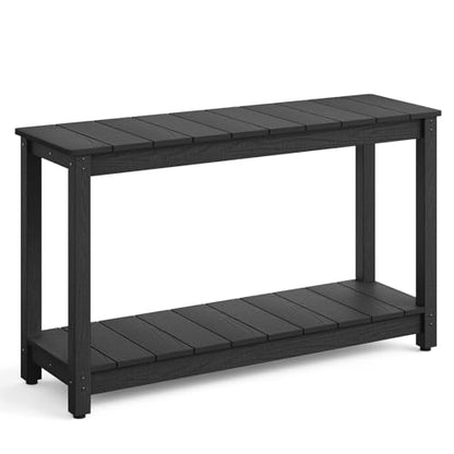 Outdoor Console Table, All-Weather 2-Tier Patio Console Table with Adjustable Feet, Low Maintenance, for Backyard, Garden, Entryway, and Deck, Black