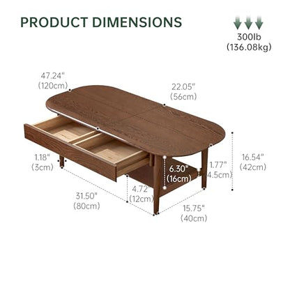 100% Solid Oak Wood Coffee Table with Storage for Living Room, 47.24"W, view 3