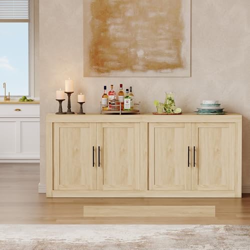 70.8" Sideboard Buffet Cabinet with 4 Wooden Doors, Natural, view 5