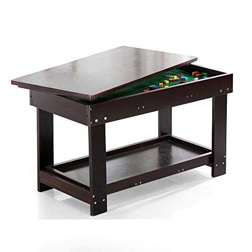 Kids Activity Table with Board for Bricks Activity Play Table (Dark Brown), view 2