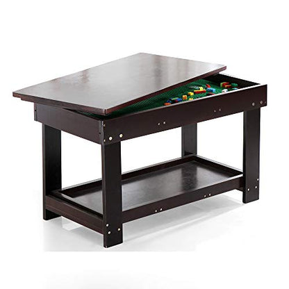 Kids Activity Table with Board for Bricks Activity Play Table (Dark Brown), view 2