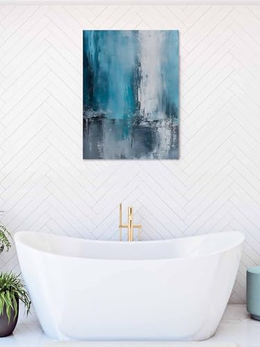 NuYeBiofx Turquoise Grey Graffiti Canvas Wall Art Prints,48"x32" Framed Picture Artwork Abstract Art Modern Oil Painting Printed Canvas Oil Painting for Living Room Bedroom Office,Ready to Hang