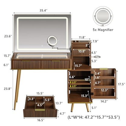 Makeup Vanity Desk with HD & 5X Magnifying Mirror and Lights, view 3