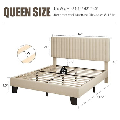 Queen Size Bed Frame with Headboard, view 3