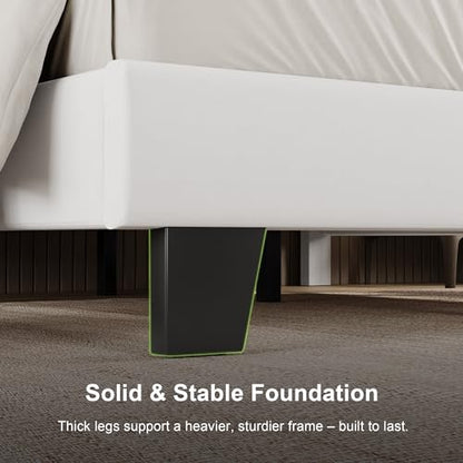 Queen Velvet Bed Frame with Solid Wood Slats White, view 7