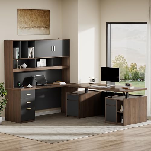 71'' Executive Standing Desk with Hutch, Power Outlet, view 2