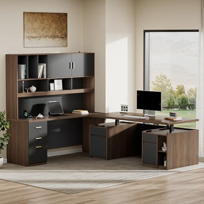 71'' Executive Standing Desk with Hutch, Power Outlet, view 2