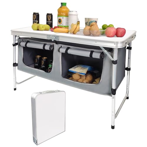 Camping Folding Aluminum Table with Adjustable Legs for Outdoor Travel Beach, Backyards, BBQ, Party and Picnic Foldable Table