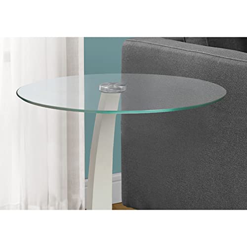 Monarch Specialties I 3017 Accent Table, C-Shaped, End, Side, Snack, Living Room, Bedroom, Laminate, Tempered Glass, White, Clear, Contemporary, Modern