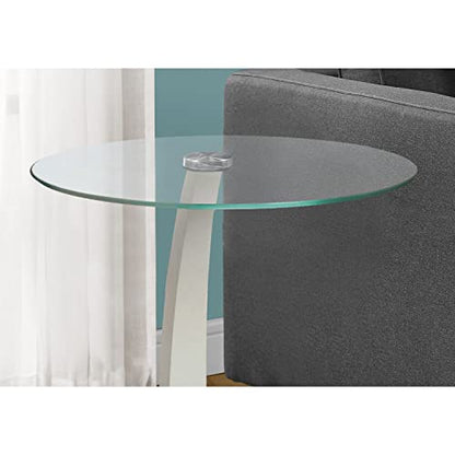 Monarch Specialties I 3017 Accent Table, C-Shaped, End, Side, Snack, Living Room, Bedroom, Laminate, Tempered Glass, White, Clear, Contemporary, Modern