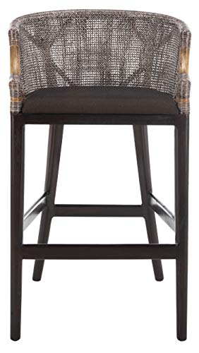 SAFAVIEH Furniture - Brando Rattan Bar Stool - Dark Brown - Solid Wood - Coastal Rattan-Back Design - Ideal for Kitchen, Bar Area, Dining Room (SEA4014A)