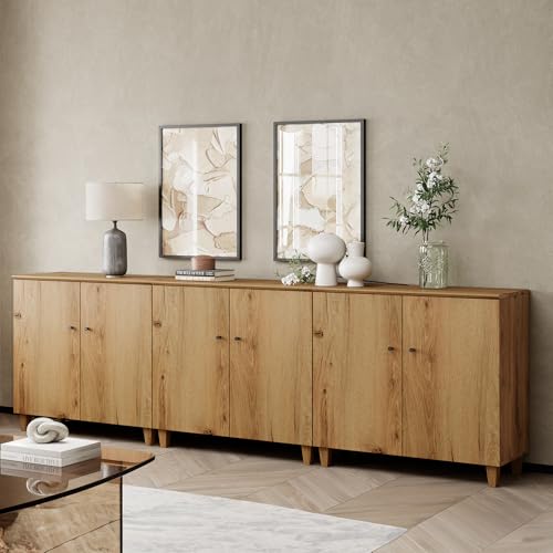 Modern Wood TV Stands Cabinets for 85+ Inches TVs, Oak Brown, view 2