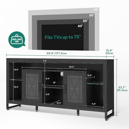 TV Stand for 75 inch TV, Entertainment Center with Storage, Black, view 3