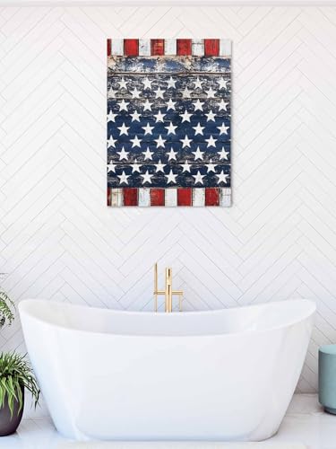 NuYeBiofx Retro Farmhouse Stars Stripes Canvas Wall Art Prints,30"x20" Framed Picture Artwork Shabby Wood Plank American Flag Printed Canvas Oil Painting for Living Room Bedroom Office,Ready to Hang