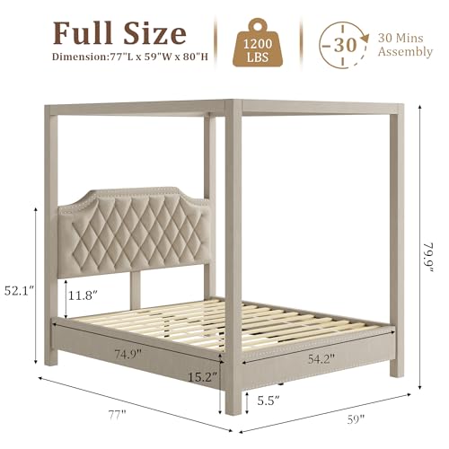 Full Canopy Bed Frame with Upholstered Headboard, view 3