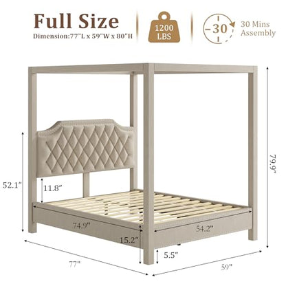 Full Canopy Bed Frame with Upholstered Headboard, view 3