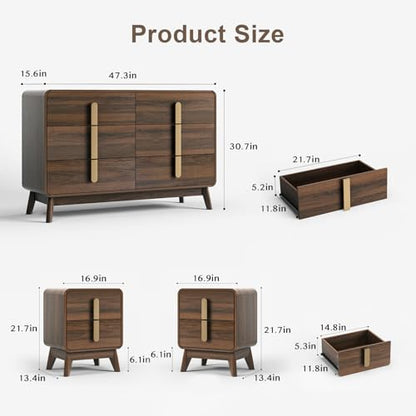 Mid Century Modern Dresser and Nightstand Sets for Bedroom, Walnut, view 2