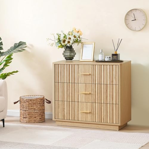 Fluted Natural Wood Dresser with Metal Handles 31.5" Wide, view 5