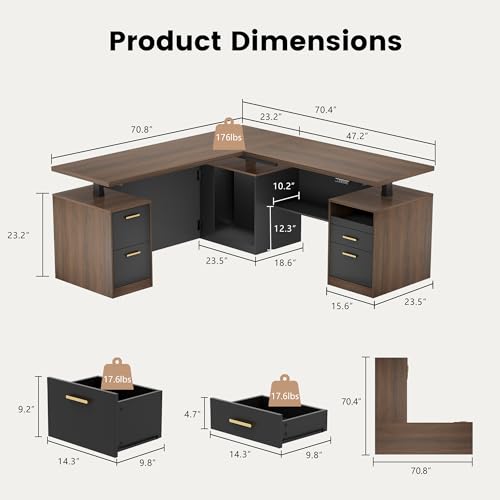 71" L Shaped Electric Standing Desk with 5 Drawers & CPU Storage, view 3